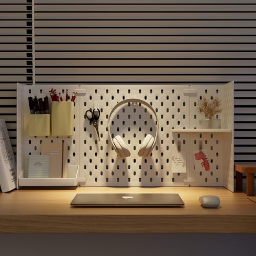 Standing Desk Pegboard, Office Pegboard for Desk, 13 Set Desk Organizer with Containers, Shelves and Hooks, Multi-Functional Peg Board Storage Solution for Office, Bedroom, Kitchen, Entryway
