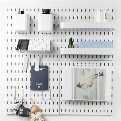 VEOFEMLEA Pegboard Combination Kit, 4 Peg Boards and 14 Accessories Modular Hanging White Pegboard for Walls, Office Wall Organizer, Keys Holder on Wall, Nursery Storage, 22"x22"