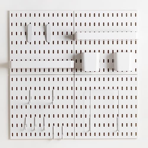 VEOFEMLEA Pegboard Combination Kit, 4 Peg Boards and 14 Accessories Modular Hanging White Pegboard for Walls, Office Wall Organizer, Keys Holder on Wall, Nursery Storage, 22"x22"