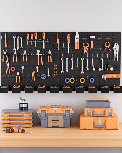 INCLY 158PCS Metal Pegboard Wall Organizer, 48x24 Inch Black Pegboard Panels Tool Organizer Kit with Accessories Hooks and Bins, Peg Board Utility Tool Storage for Garage Workbench Shed