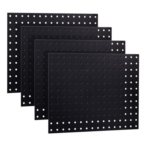 4 Pcs Metal Pegboard, (One Block*12 inch) Metal Pegboard Panels,Pegboard Wall Organizer Compatible with Walls Home/Garage Tool Storage/Office Organization/Craft Room/Kitchen（Black）