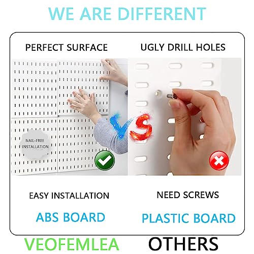 VEOFEMLEA Pegboard Combination Kit, 4 Peg Boards and 14 Accessories Modular Hanging White Pegboard for Walls, Office Wall Organizer, Keys Holder on Wall, Nursery Storage, 22"x22"