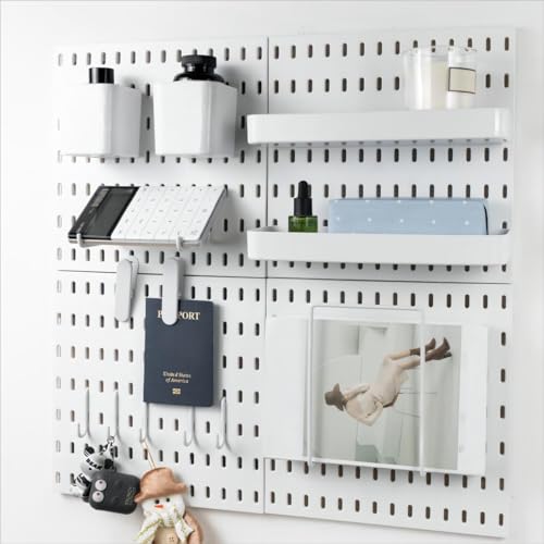 VEOFEMLEA Pegboard Combination Kit, 4 Peg Boards and 14 Accessories Modular Hanging White Pegboard for Walls, Office Wall Organizer, Keys Holder on Wall, Nursery Storage, 22"x22"