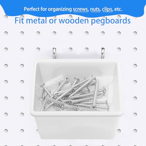 Hicarer 90 Pcs Pegboard Kit Include 6 Pcs 12 x 12 Inches Metal Peg Board 80 Various Shapes Hooks Peg Locks 4 Pegboard Bins for Craft Room Garage Workshop Kitchen Tools Organizer (White)