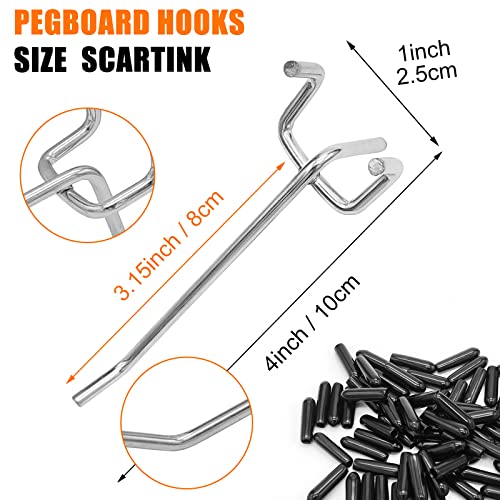 Scartink Pegboard Hooks Pegboard Accessories,4 inch,Pegboard Organizer Kit for Garage Organization,Tool Storage, 25 Pack