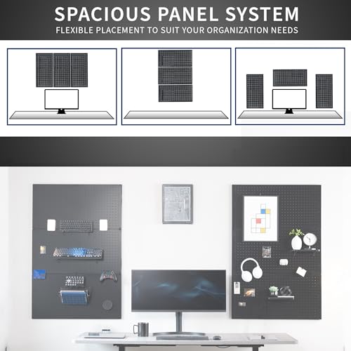 VIVO Steel Wall Mounted 48 x 32 inch Pegboard (3 Panels), Office Accessory Organizer, Horizontal or Vertical Magnetic Peg Board, Black, PP-WM48B