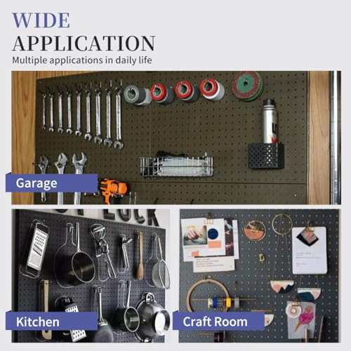 4 Pcs Metal Pegboard, (One Block*12 inch) Metal Pegboard Panels,Pegboard Wall Organizer Compatible with Walls Home/Garage Tool Storage/Office Organization/Craft Room/Kitchen（Black）
