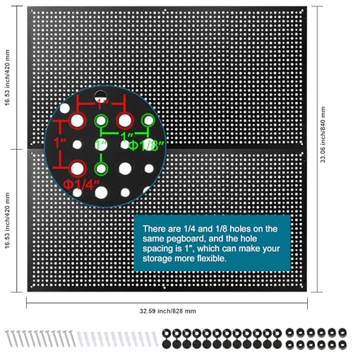 Daanxw Metal Pegboard for Garage Storage,Steel Pegboard Heavy Duty 16-Inch X 32-Inch Metal Peg Board Tool Organization Panels (Black, 2 Pack)