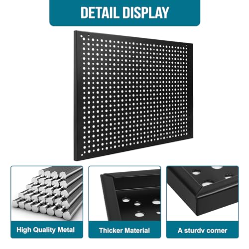 Daanxw Metal Pegboard for Garage Storage,Steel Pegboard Heavy Duty 16-Inch X 32-Inch Metal Peg Board Tool Organization Panels (Black, 2 Pack)