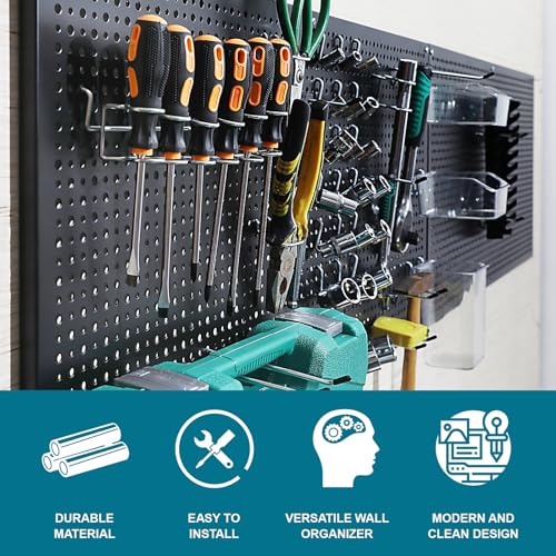 Daanxw Metal Pegboard for Garage Storage,Steel Pegboard Heavy Duty 16-Inch X 32-Inch Metal Peg Board Tool Organization Panels (Black, 2 Pack)