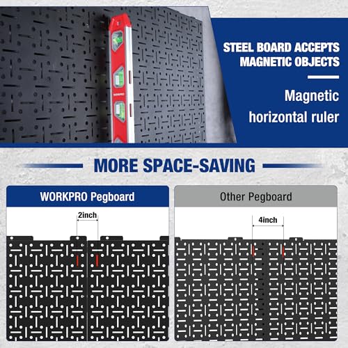 WORKPRO Metal Pegboard 16”x 32” Steel Panel with Round Holes & Vertical Slots 3-Pack, Black Heavy Duty Garage Peg Board Wall Pegboard for Wood Working Work Shop, Craft Room Organization