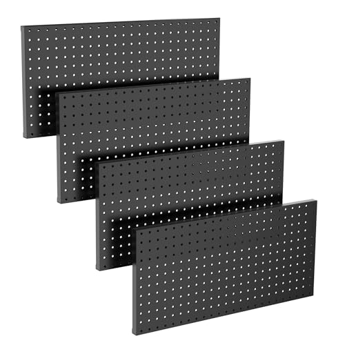 TORACK 4Pcs Metal Pegboard Panels(12"*24") for Wall, Garage Utility Tools Pegboard Storage System for Workbench, Shop, Shed Modular Peg Board Organizer Board Kit for Pegboard Hooks(Pack of 4, Black)