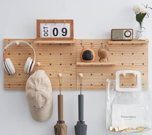 socalsunny Wood Pegboard Combination Wall Organizer Kit, Wooden Display Pegboard Panel Kits for Bedroom, Study, Office, Bathroom, 2 Pieces Pegboards and 15 Accessories