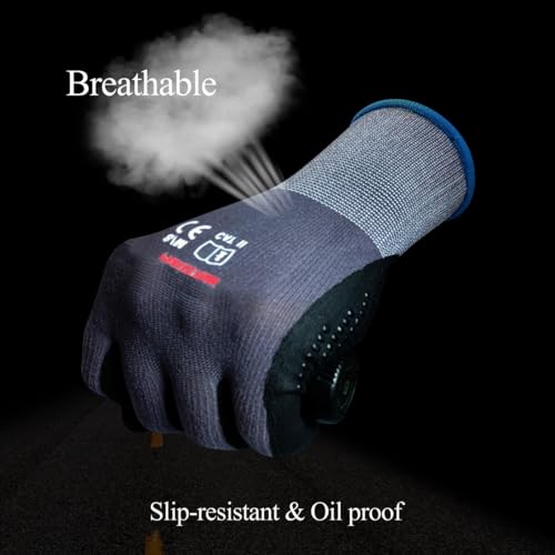 Gasoline Safety Work Gloves, Nitrile Coated-12 Pairs, Dot Grip