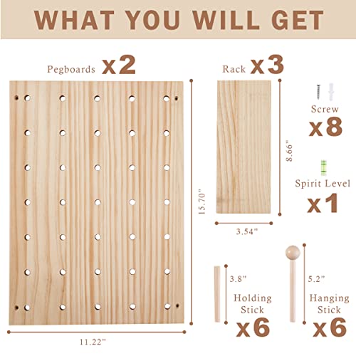 socalsunny Wood Pegboard Combination Wall Organizer Kit, Wooden Display Pegboard Panel Kits for Bedroom, Study, Office, Bathroom, 2 Pieces Pegboards and 15 Accessories