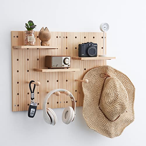 socalsunny Wood Pegboard Combination Wall Organizer Kit, Wooden Display Pegboard Panel Kits for Bedroom, Study, Office, Bathroom, 2 Pieces Pegboards and 15 Accessories