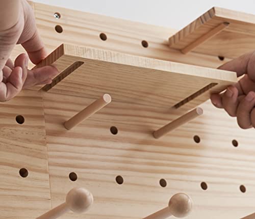 socalsunny Wood Pegboard Combination Wall Organizer Kit, Wooden Display Pegboard Panel Kits for Bedroom, Study, Office, Bathroom, 2 Pieces Pegboards and 15 Accessories