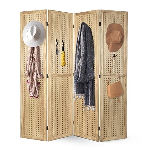 Babion 4 Panel Pegboard Display, Peg Board Room Divider Pegboard Freestanding Folding Privacy Screens Pegboard Display Stand for Craft Shows (Natural)