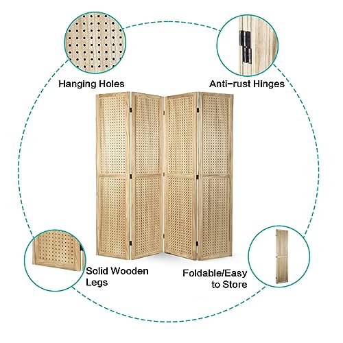 Babion 4 Panel Pegboard Display, Peg Board Room Divider Pegboard Freestanding Folding Privacy Screens Pegboard Display Stand for Craft Shows (Natural)