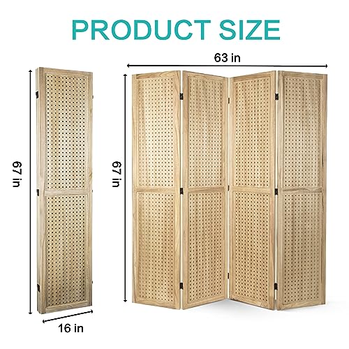 Babion 4 Panel Pegboard Display, Peg Board Room Divider Pegboard Freestanding Folding Privacy Screens Pegboard Display Stand for Craft Shows (Natural)