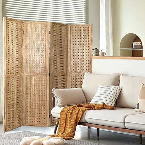 Babion 4 Panel Pegboard Display, Peg Board Room Divider Pegboard Freestanding Folding Privacy Screens Pegboard Display Stand for Craft Shows (Natural)