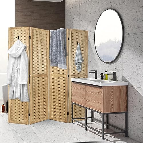 Babion 4 Panel Pegboard Display, Peg Board Room Divider Pegboard Freestanding Folding Privacy Screens Pegboard Display Stand for Craft Shows (Natural)