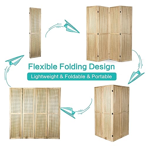 Babion 4 Panel Pegboard Display, Peg Board Room Divider Pegboard Freestanding Folding Privacy Screens Pegboard Display Stand for Craft Shows (Natural)