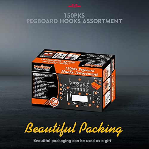 HORUSDY 150-Piece Pegboard Hooks Assortment, Pegboard Accessories with Pegboard Bins for Organizing Various Tools