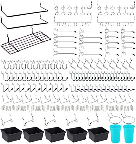MENEONE Pegboard Hooks, Peg Board Bins, Peg Locks, for Organizing Various Tools, 255 Pieces