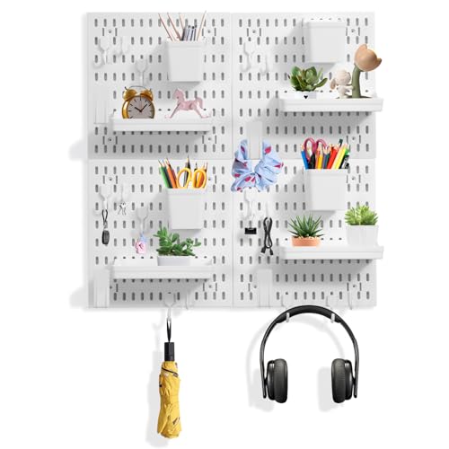 Dualshine Premium Pegboard Combination Kit, White Pegboard Wall Organizer with 4 Small Plastic Panels and 40 Accessories, Ideal for Craft Room, Bathroom, Nursery Storage, and Office (22"*22")