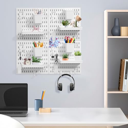Dualshine Premium Pegboard Combination Kit, White Pegboard Wall Organizer with 4 Small Plastic Panels and 40 Accessories, Ideal for Craft Room, Bathroom, Nursery Storage, and Office (22"*22")