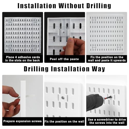 Dualshine Premium Pegboard Combination Kit, White Pegboard Wall Organizer with 4 Small Plastic Panels and 40 Accessories, Ideal for Craft Room, Bathroom, Nursery Storage, and Office (22"*22")