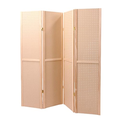 SSWBasics 5 Foot 4-Panel Folding Four Panel Folding Pegboard Stand for Crafting - Versatile Peg Board Display Room Divider - Paint Ready Surface for Customization - Perfect for Trade Shows, Flea