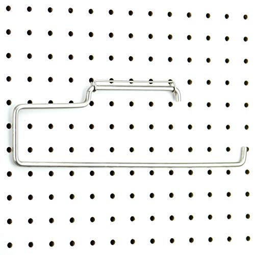RightArrange One-Handed Tear Pegboard Paper Towel Holder - Stainless Steel - Hooks to Any Peg Board - Pegboard Organization Accessory for Tool Shed, Garage, Workbench, Kitchen, Laundry or Craft Room