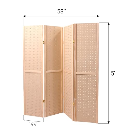 SSWBasics 5 Foot 4-Panel Folding Four Panel Folding Pegboard Stand for Crafting - Versatile Peg Board Display Room Divider - Paint Ready Surface for Customization - Perfect for Trade Shows, Flea