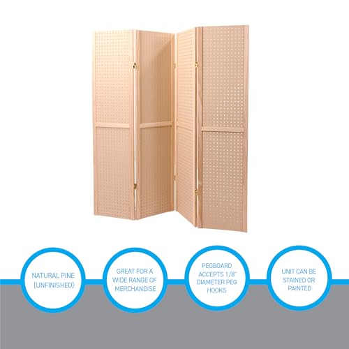 SSWBasics 5 Foot 4-Panel Folding Four Panel Folding Pegboard Stand for Crafting - Versatile Peg Board Display Room Divider - Paint Ready Surface for Customization - Perfect for Trade Shows, Flea