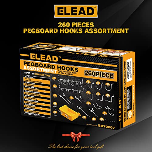 ELEAD 260 Piece Pegboard Hooks 1/8 and 1/4 inch peg Board Organizer Accessories with Pegboard Bins for Organizing Various Tools in The Garage Kitchen Bathroom Craft Room