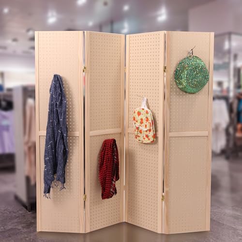 SSWBasics 5 Foot 4-Panel Folding Four Panel Folding Pegboard Stand for Crafting - Versatile Peg Board Display Room Divider - Paint Ready Surface for Customization - Perfect for Trade Shows, Flea