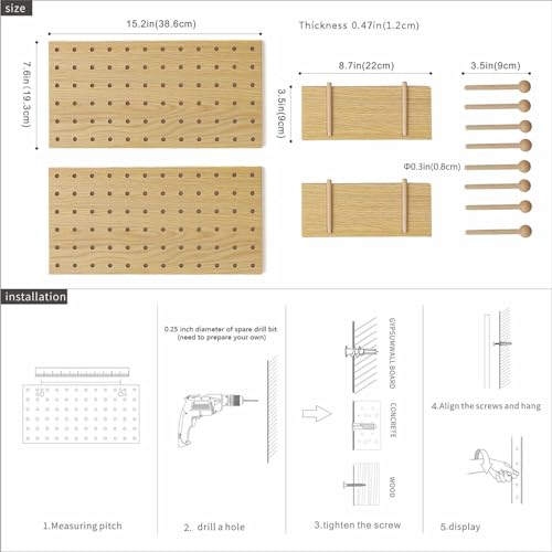 XAOMLP Wooden Pegboard Modular Display Organization Storage Wall Hooks Shelf(Color:Oak)