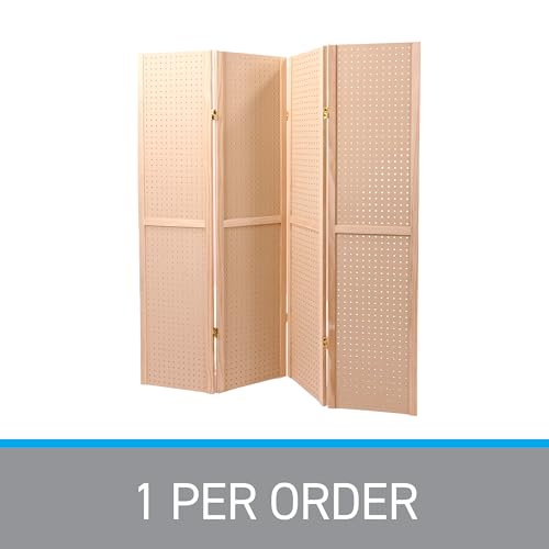 SSWBasics 5 Foot 4-Panel Folding Four Panel Folding Pegboard Stand for Crafting - Versatile Peg Board Display Room Divider - Paint Ready Surface for Customization - Perfect for Trade Shows, Flea