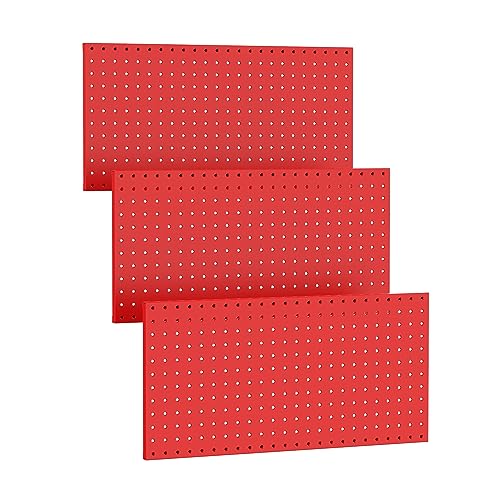 TORACK 3Pcs Metal Pegboard Panels for Wall Garage Utility Tools Pegboard Storage System for Workbench, Shop, Shed Modular Peg Board Organizer Board Kit(Pack of 3, Red)