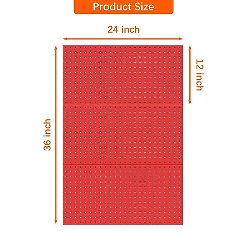 TORACK 3Pcs Metal Pegboard Panels for Wall Garage Utility Tools Pegboard Storage System for Workbench, Shop, Shed Modular Peg Board Organizer Board Kit(Pack of 3, Red)