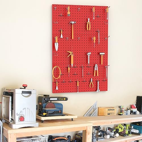 TORACK 3Pcs Metal Pegboard Panels for Wall Garage Utility Tools Pegboard Storage System for Workbench, Shop, Shed Modular Peg Board Organizer Board Kit(Pack of 3, Red)