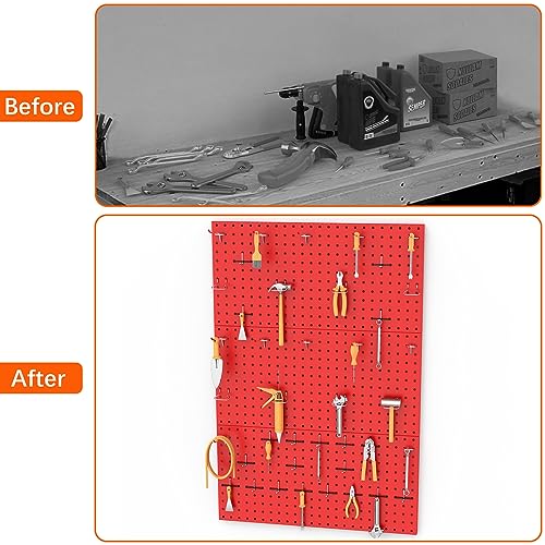 TORACK 3Pcs Metal Pegboard Panels for Wall Garage Utility Tools Pegboard Storage System for Workbench, Shop, Shed Modular Peg Board Organizer Board Kit(Pack of 3, Red)