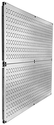 Wall Control Pegboard Rack Garage Storage Galvanized Steel Horizontal Peg Board Pack - Two 32-Inch x 16-Inch Shiny Metallic Metal Peg Board Tool Organization Panels