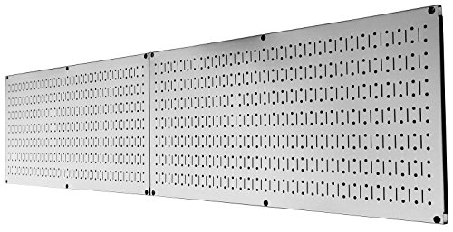 Wall Control Pegboard Rack Garage Storage Galvanized Steel Horizontal Peg Board Pack - Two 32-Inch x 16-Inch Shiny Metallic Metal Peg Board Tool Organization Panels