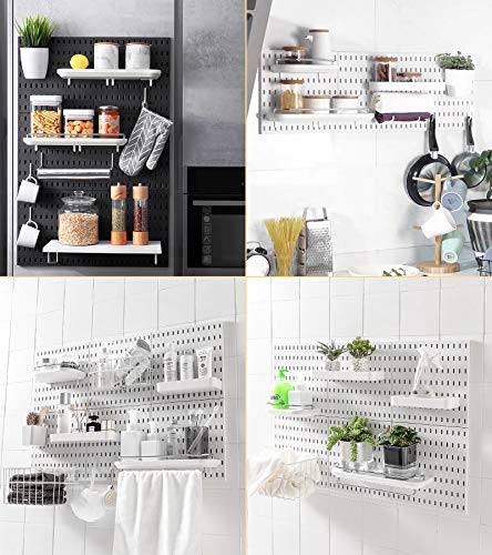JoyBHole Pegboard Combination Kit with Shelf and Hooks No Punching for Garage Kitchen Living Room Bathroom Office,Pegboard Wall Organizer (White, 33" x 22")
