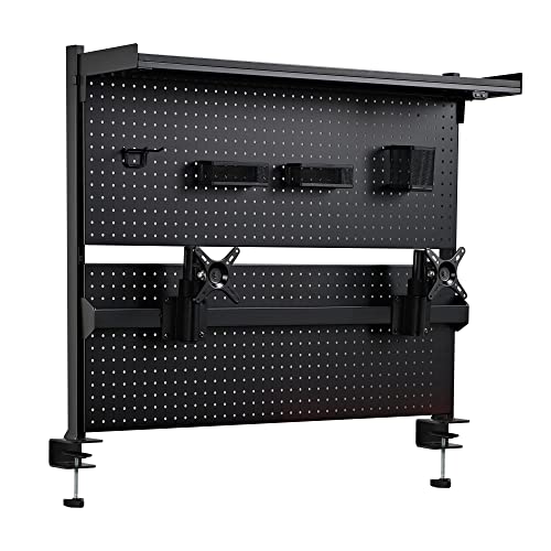 EUREKA ERGONOMIC Desk Pegboard with Dual Monitor Stand,Steel Pegboard for Desk,Computer Desk Accessories for Office, Privacy Panel for Gaming Desk, 4 Accessories Modular Hanging,43 x 34inch, Black