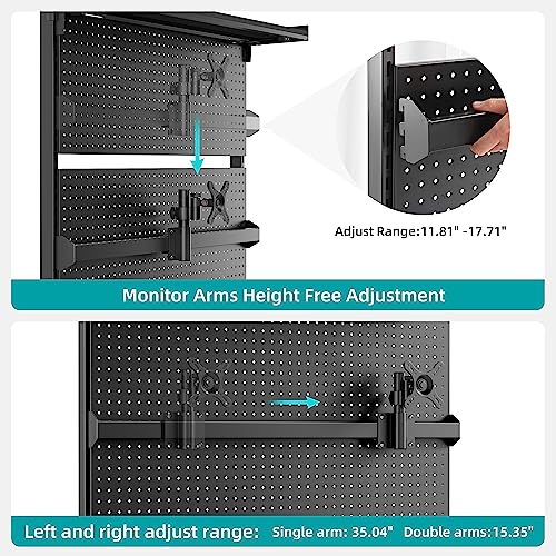 EUREKA ERGONOMIC Desk Pegboard with Dual Monitor Stand,Steel Pegboard for Desk,Computer Desk Accessories for Office, Privacy Panel for Gaming Desk, 4 Accessories Modular Hanging,43 x 34inch, Black