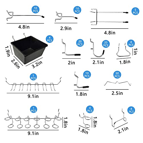 Dobures 143PCS Pegboard Hooks,Pegboard Accessories Organizer Kit, Pegboard Set for Tools,1/8 and 1/4 inch Pegboard Hooks Assortment, Peg Board Hooks, Peg Board Bins, Peg Locks